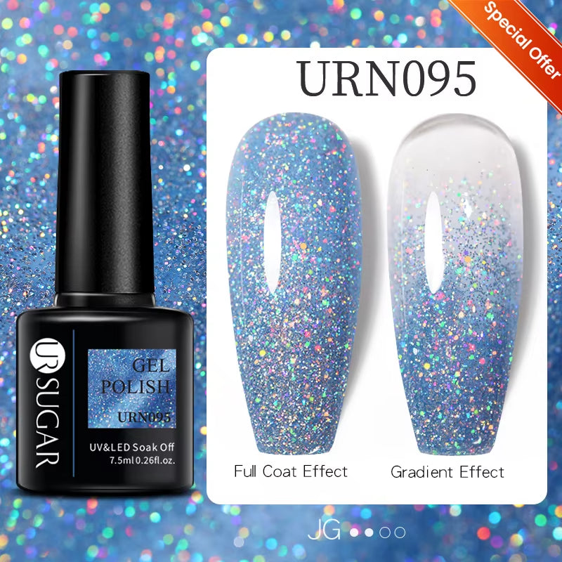 7Ml Champagne Gold Sequins Gel Nail Polish Bright Sparkling Glitter French Semi Permanent Nail Painting UV Gel