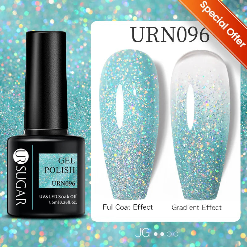 7Ml Champagne Gold Sequins Gel Nail Polish Bright Sparkling Glitter French Semi Permanent Nail Painting UV Gel
