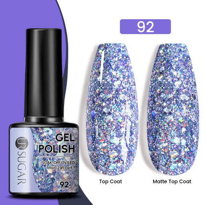 7Ml Champagne Gold Sequins Gel Nail Polish Bright Sparkling Glitter French Semi Permanent Nail Painting UV Gel
