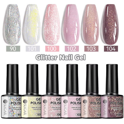 7Ml Champagne Gold Sequins Gel Nail Polish Bright Sparkling Glitter French Semi Permanent Nail Painting UV Gel