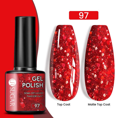 7Ml Champagne Gold Sequins Gel Nail Polish Bright Sparkling Glitter French Semi Permanent Nail Painting UV Gel