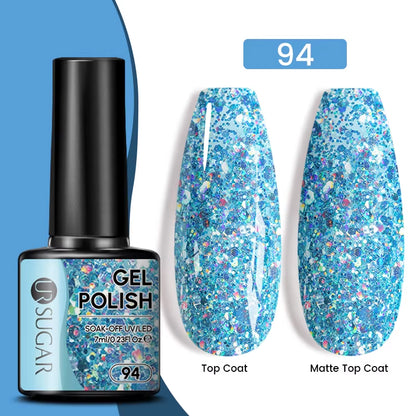 7Ml Champagne Gold Sequins Gel Nail Polish Bright Sparkling Glitter French Semi Permanent Nail Painting UV Gel
